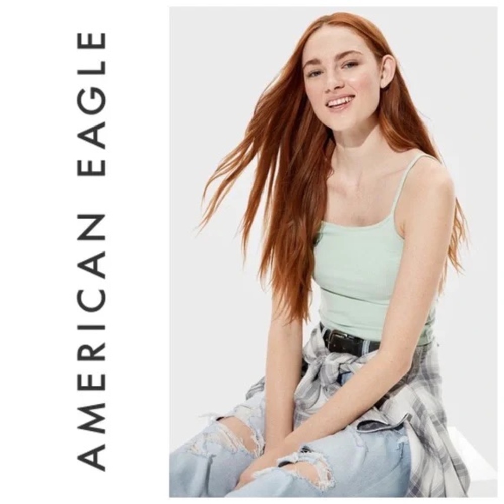 American Eagle Green Ribbed Tank Top